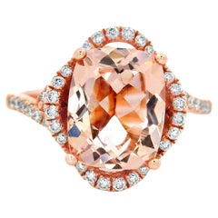 Cushion Morganite and Diamond Halo Ring in 14K Rose Gold Size 7