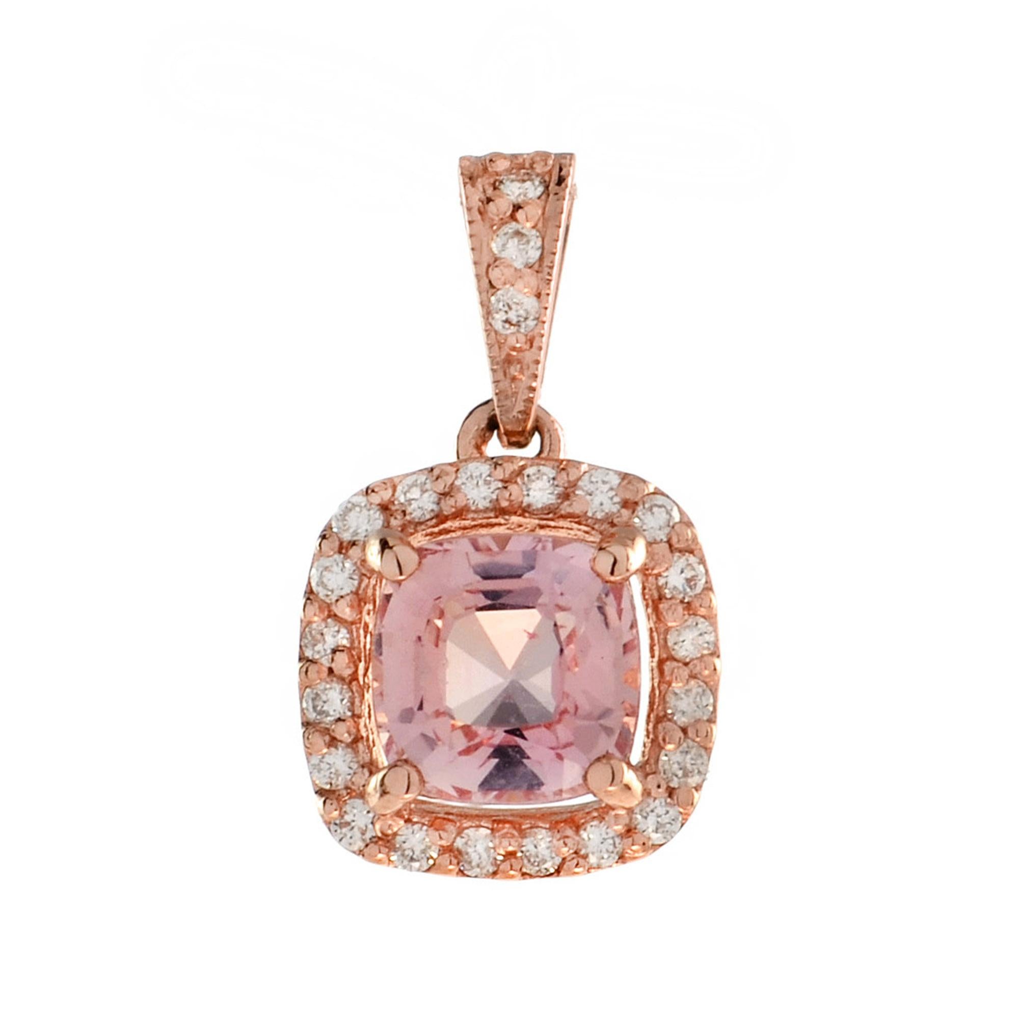 For Sale:  Cushion Morganite and Diamond Lover Set in 14K Rose Gold 13