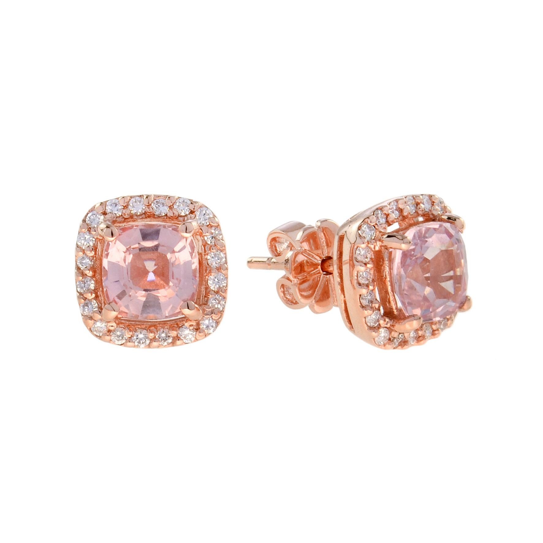 For Sale:  Cushion Morganite and Diamond Lover Set in 14K Rose Gold 8