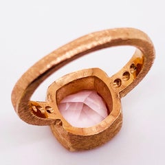 Cushion Morganite and Diamond Band 14 Karat Gold Custom Ring with Satin Finish