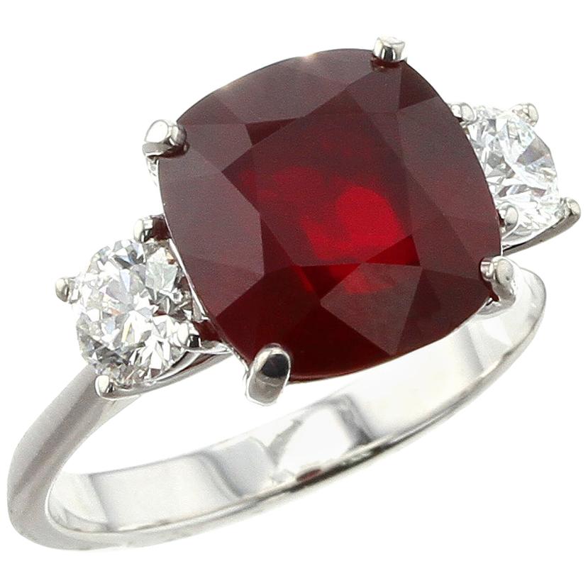 Cushion Mozambique Ruby Ring with Round Diamonds