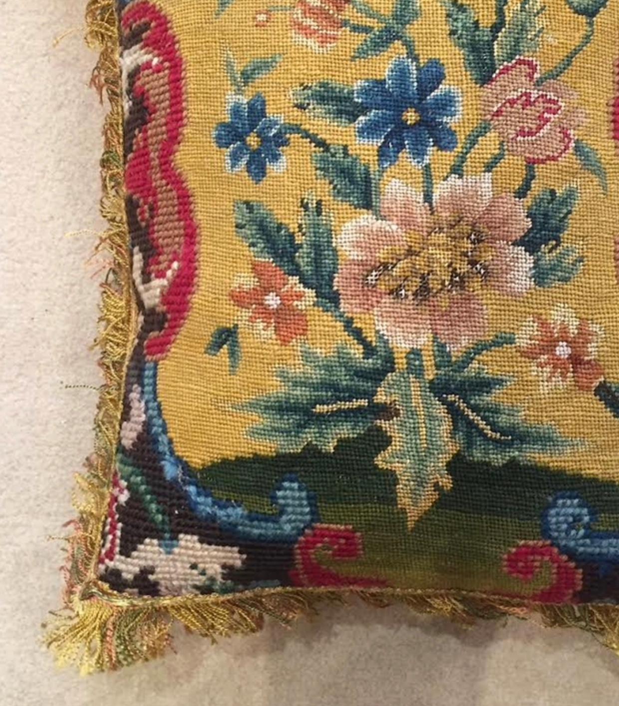 Textile Cushion of Mid - 18th Century French Needlework For Sale