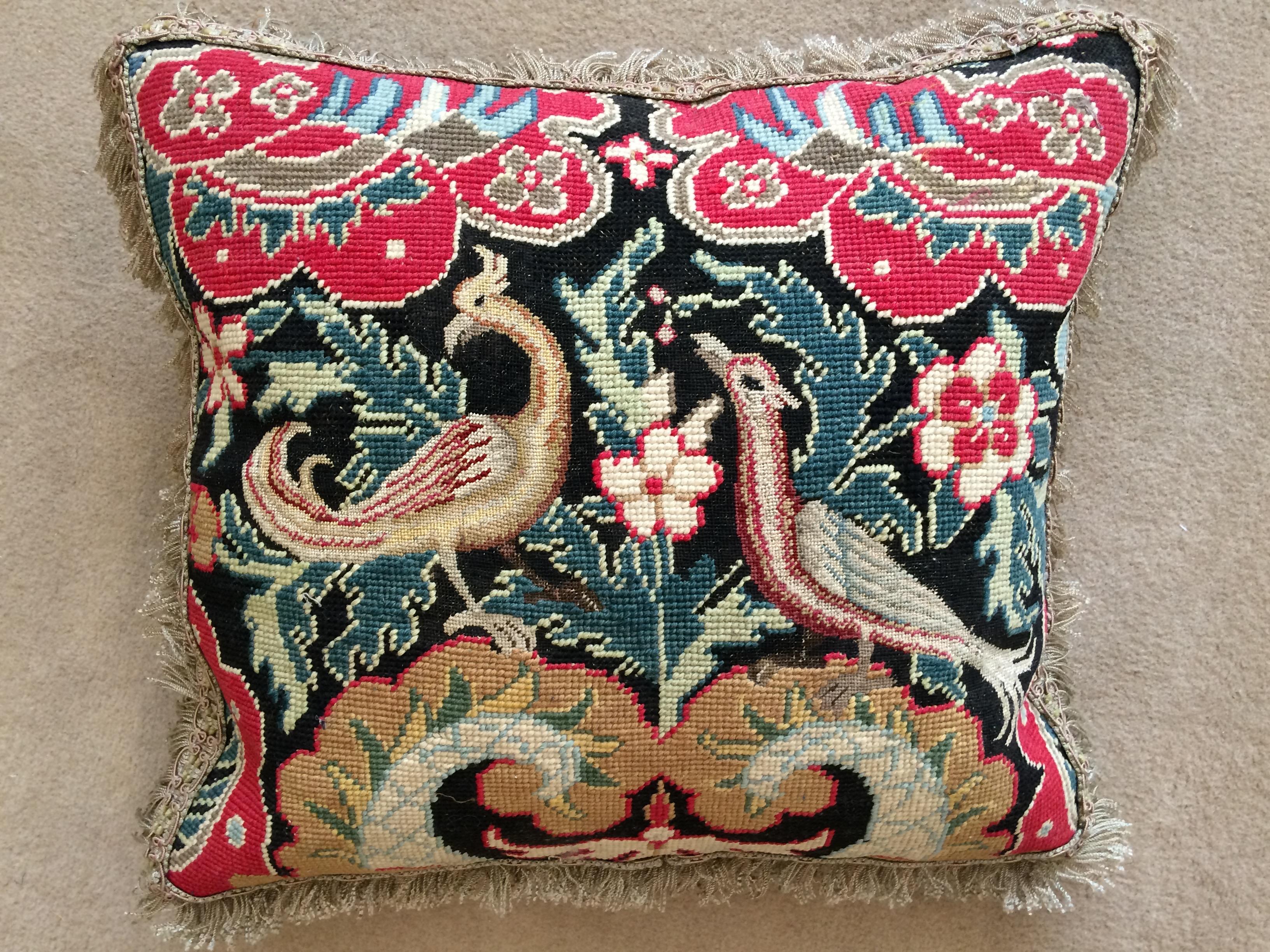 Louis XV Cushion of Mid-18th Century French Needlework with a Black Ground For Sale
