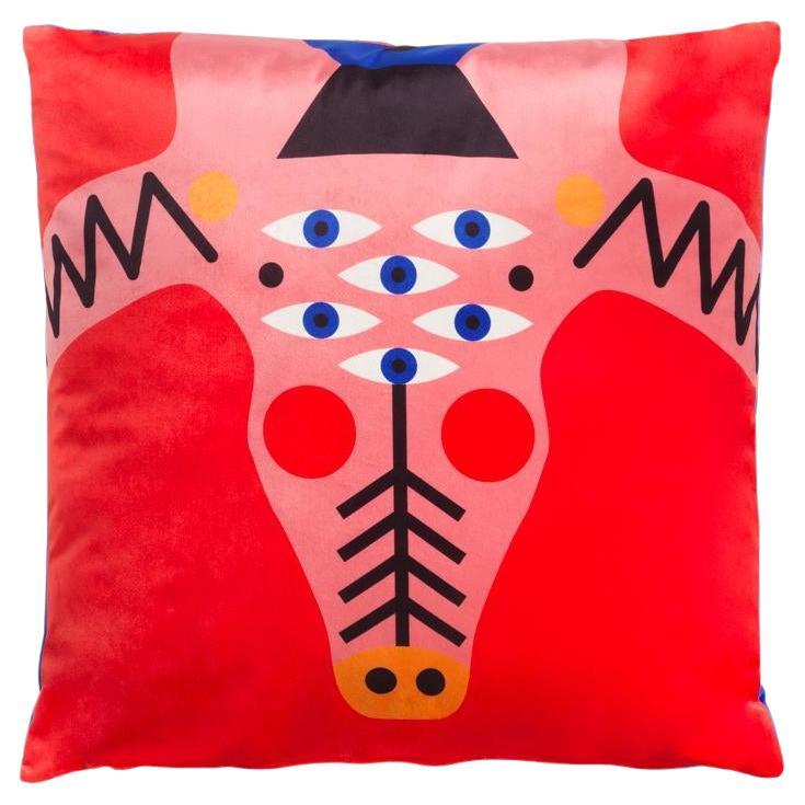 Kissen Oggian Krokodil im Kissenschliff aus Polyesterstoff und Acryl von Marco Oggian