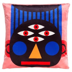 Kissen Oggian Face in Polyesterstoff und Acryl von Marco Oggian