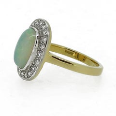 Cushion Opal and Diamond Cluster Ring 18 Karat Yellow and White Gold