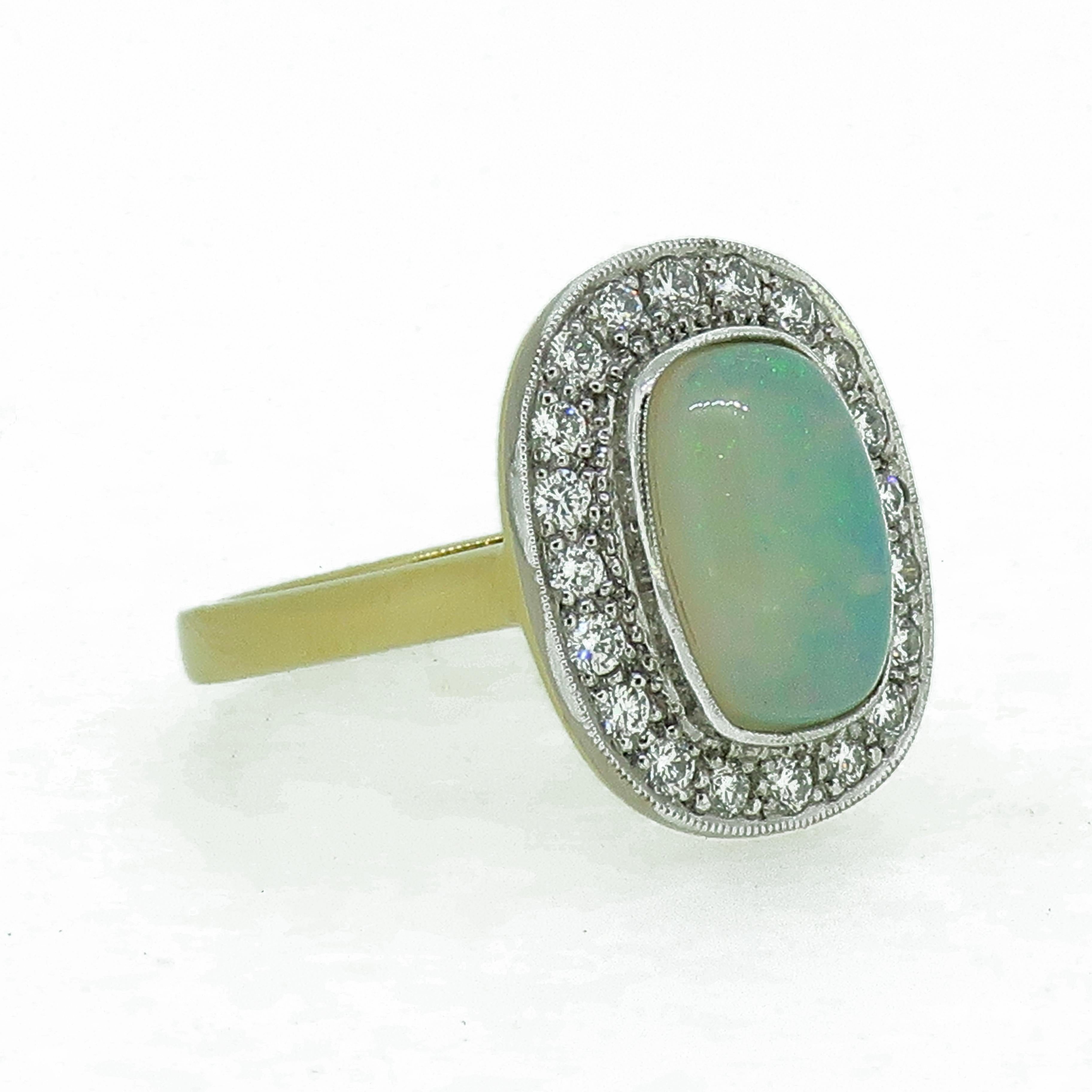 Cushion Opal and Diamond Cluster Ring 18 Karat Yellow and White Gold In New Condition For Sale In East Grinstead, GB