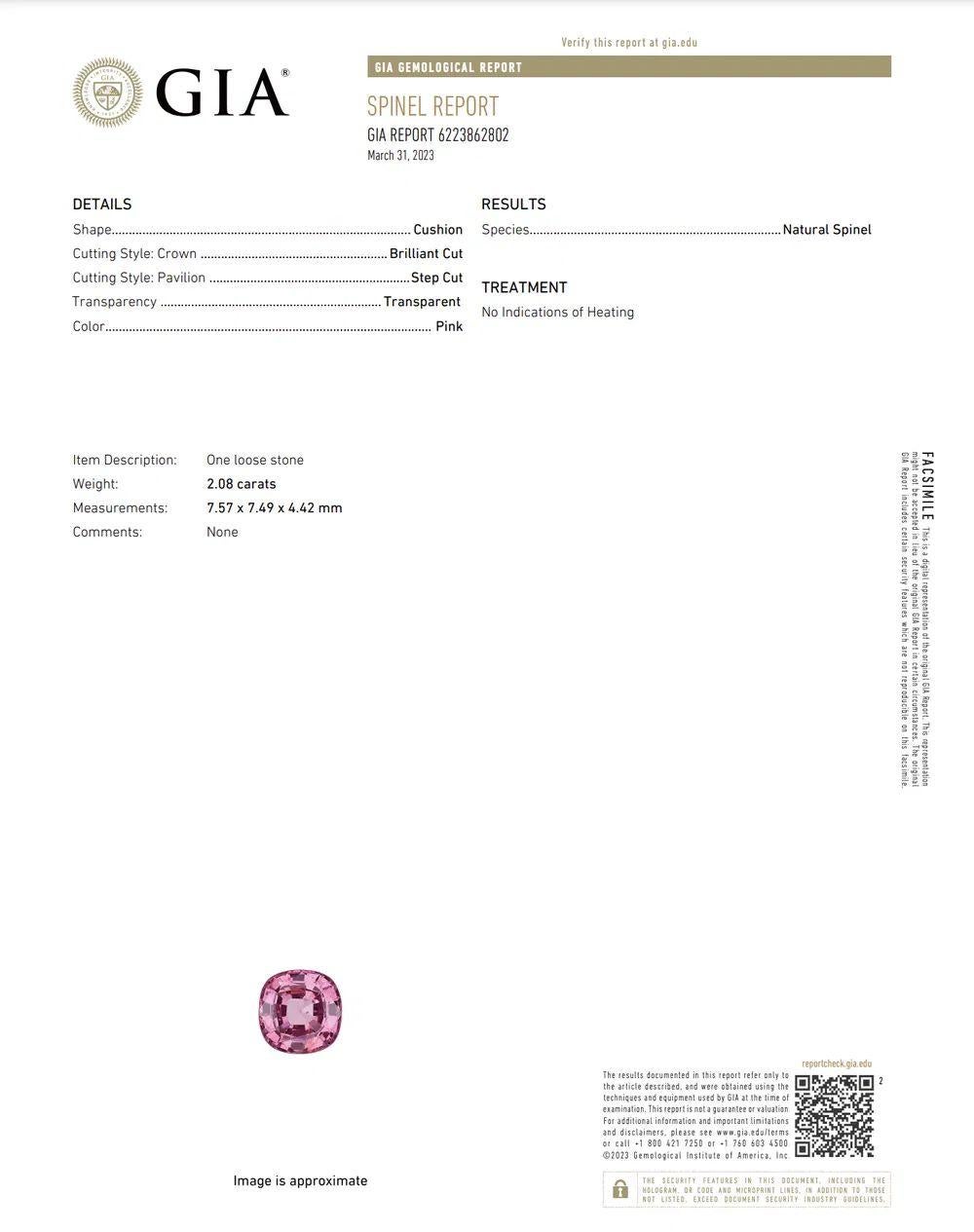 Cuscino rosa pastello e viola NO HEAT Spinello GIA Anello con dichiarazione in oro a 3 pietre in vendita 2