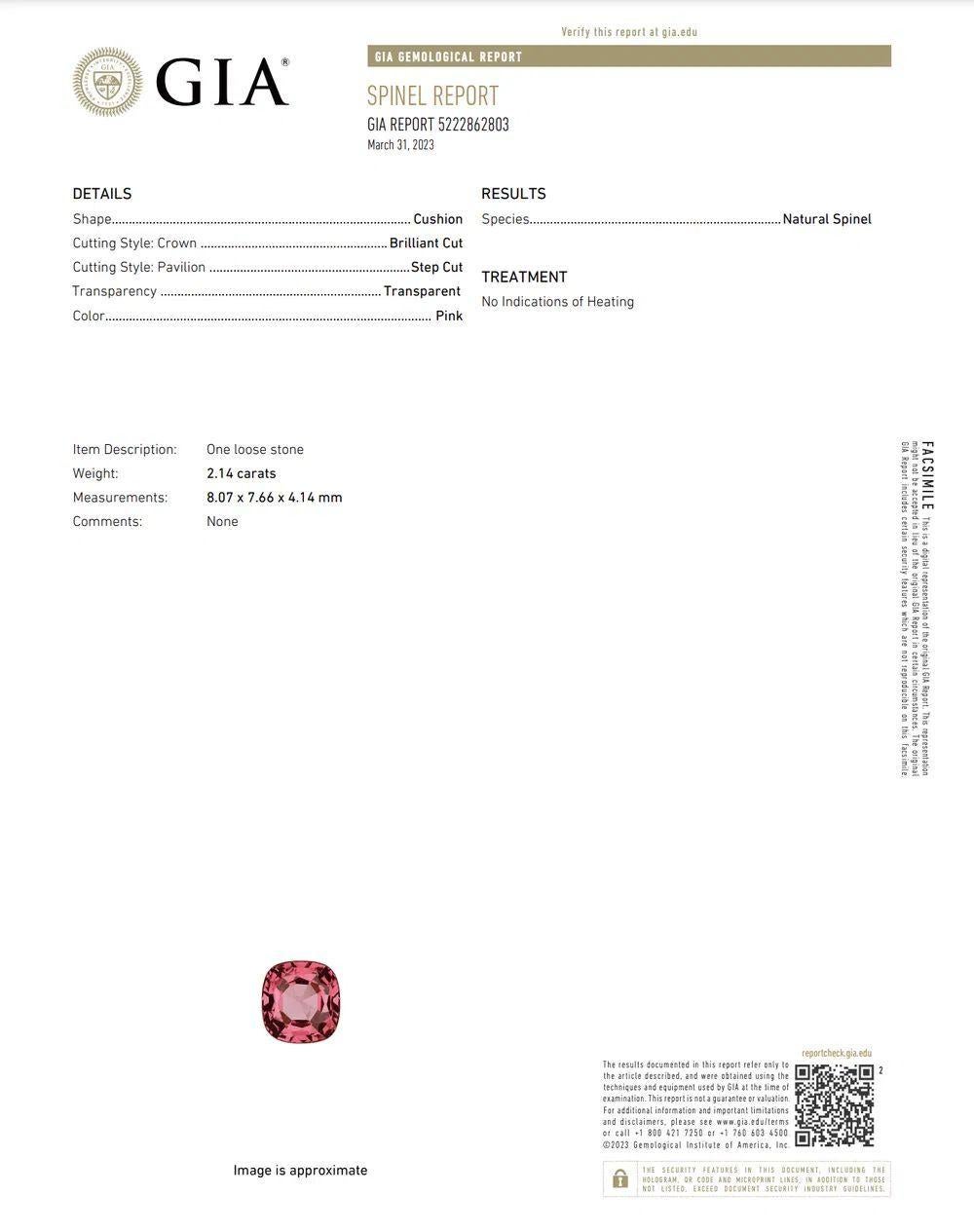 Cuscino rosa pastello e viola NO HEAT Spinello GIA Anello con dichiarazione in oro a 3 pietre in vendita 3