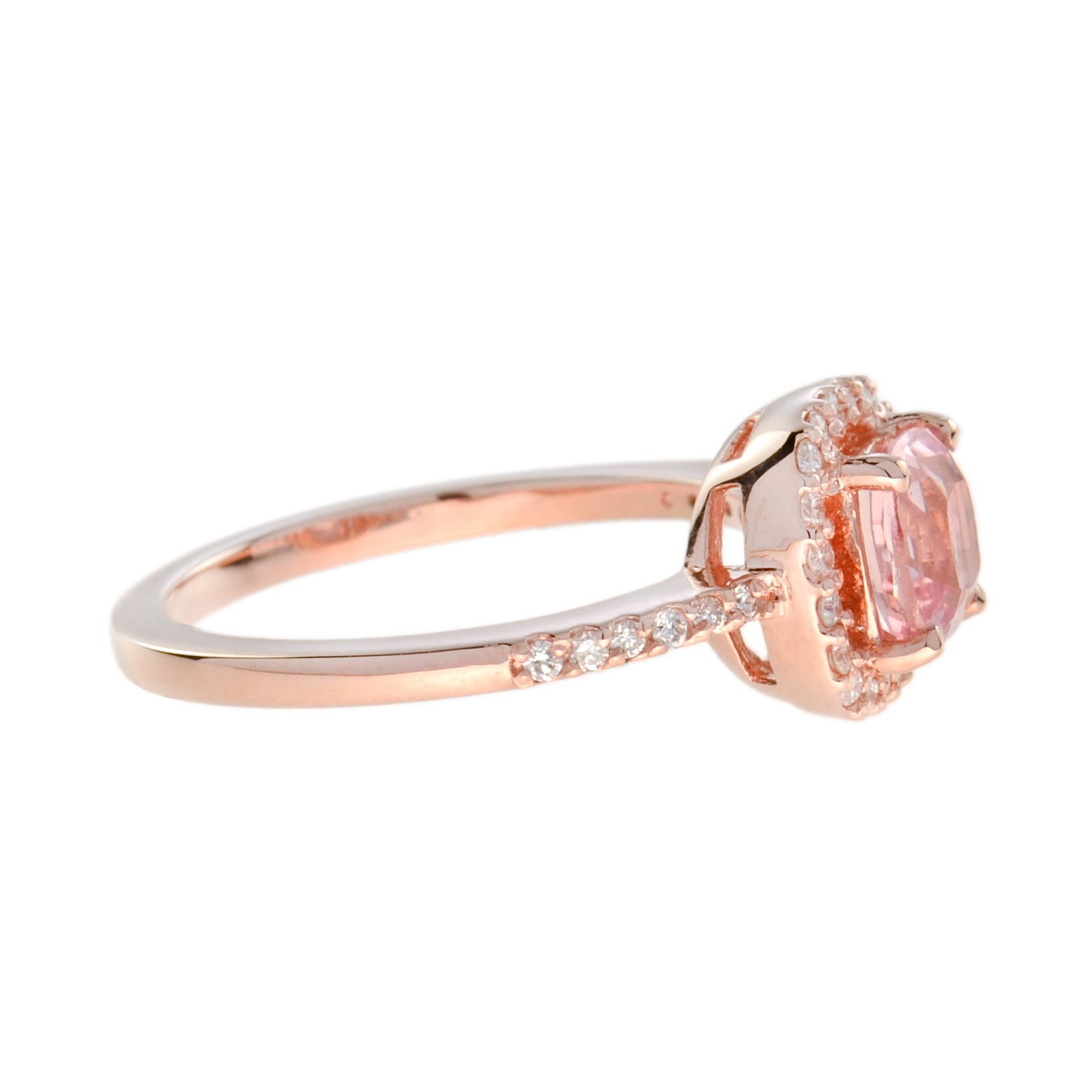 Cuscino di morganite rosa e diamante Anello dell'innamorato Orecchini pendenti in oro rosa in vendita 4