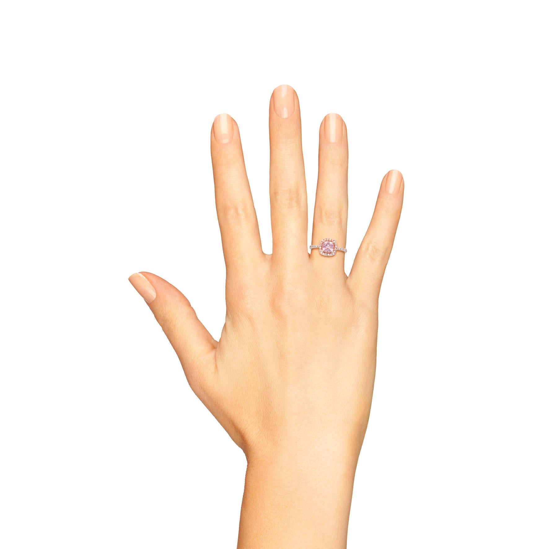 Cuscino di morganite rosa e diamante Anello dell'innamorato Orecchini pendenti in oro rosa in vendita 7