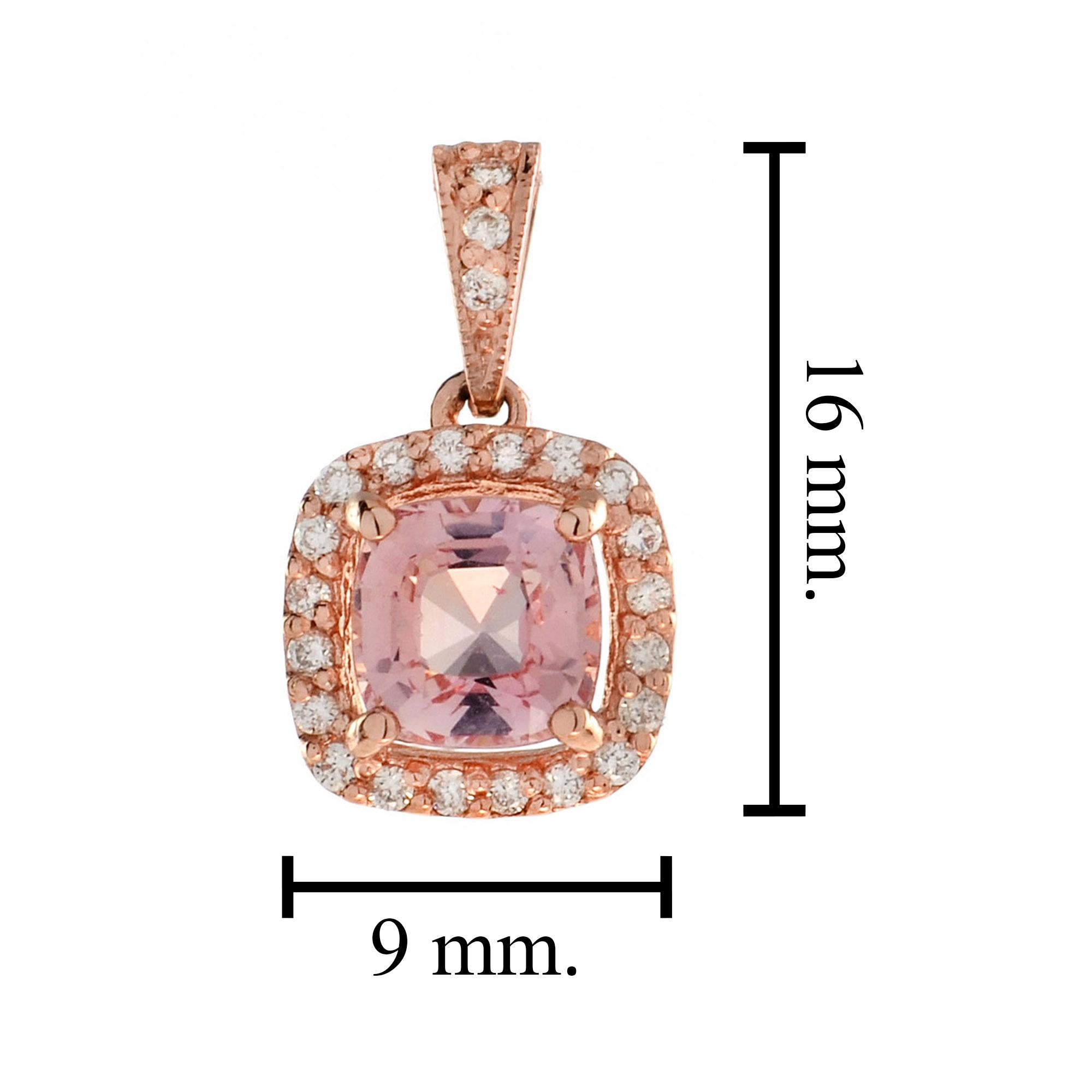 Cuscino di morganite rosa e diamante Anello dell'innamorato Orecchini pendenti in oro rosa in vendita 8