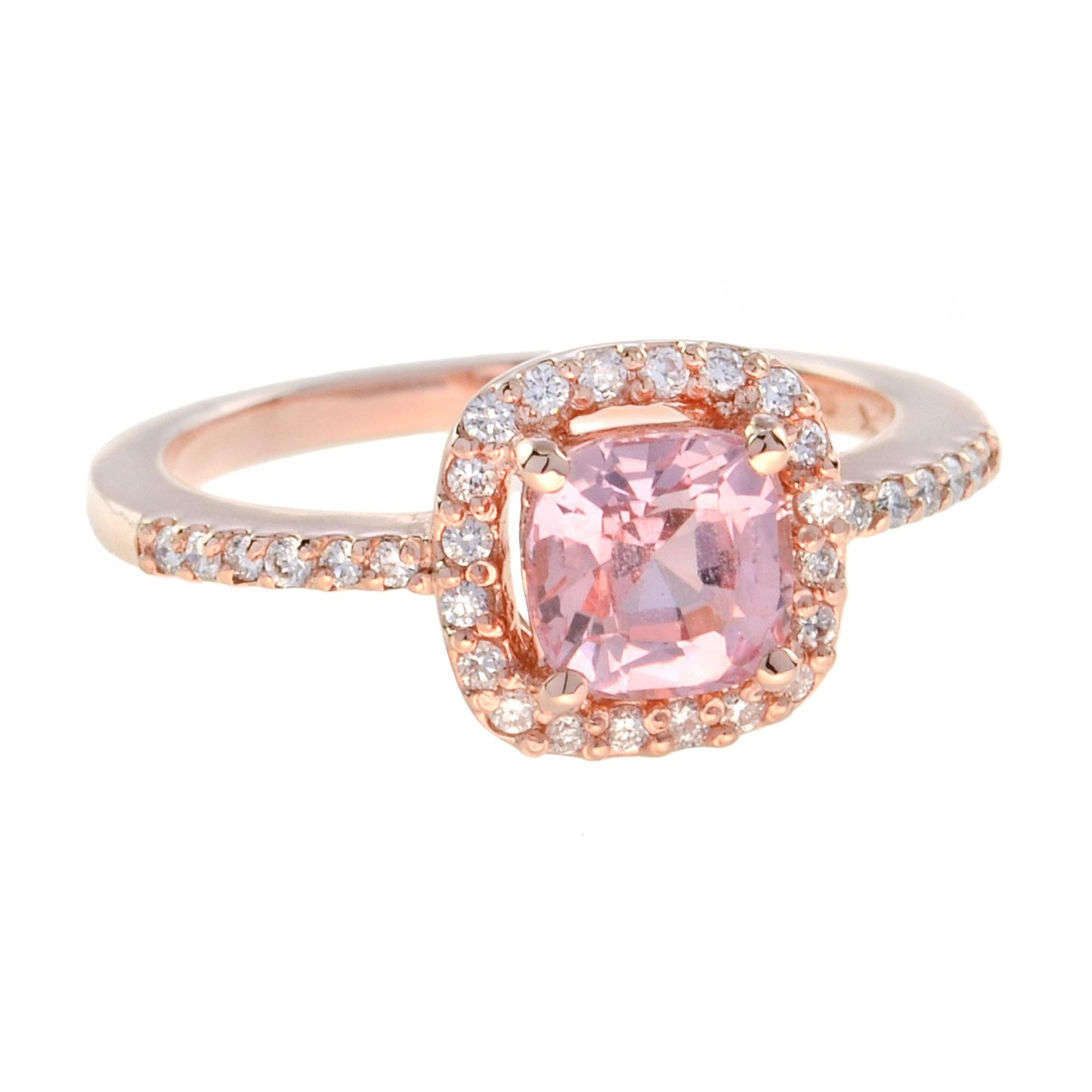 Art Déco Cuscino di morganite rosa e diamante Anello dell'innamorato Orecchini pendenti in oro rosa in vendita