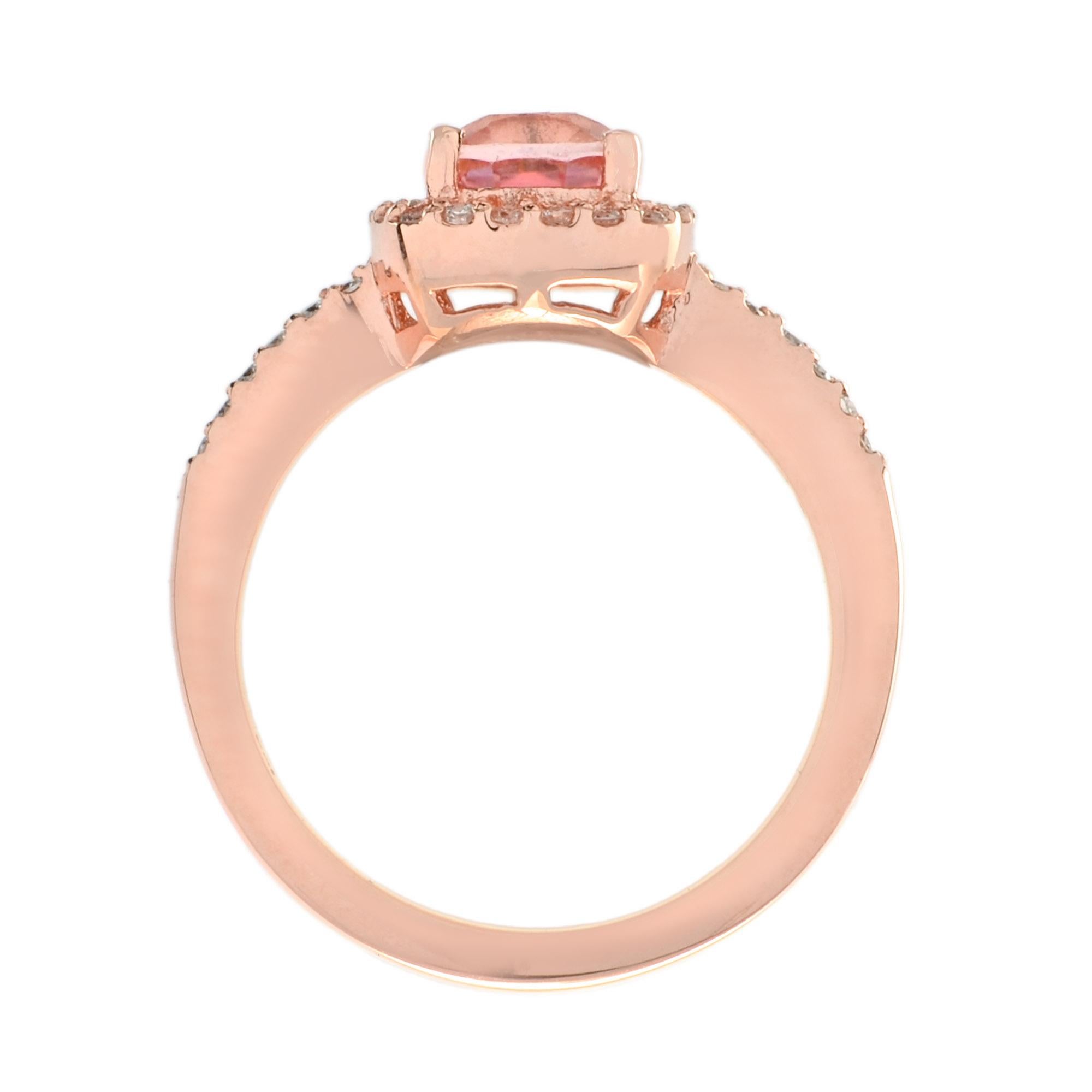 Cuscino di morganite rosa e diamante Anello dell'innamorato Orecchini pendenti in oro rosa in vendita 3
