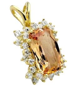 Cushion Peach Topaz and Diamond Halo Style Pendant Set in 18 Karat Yellow Gold