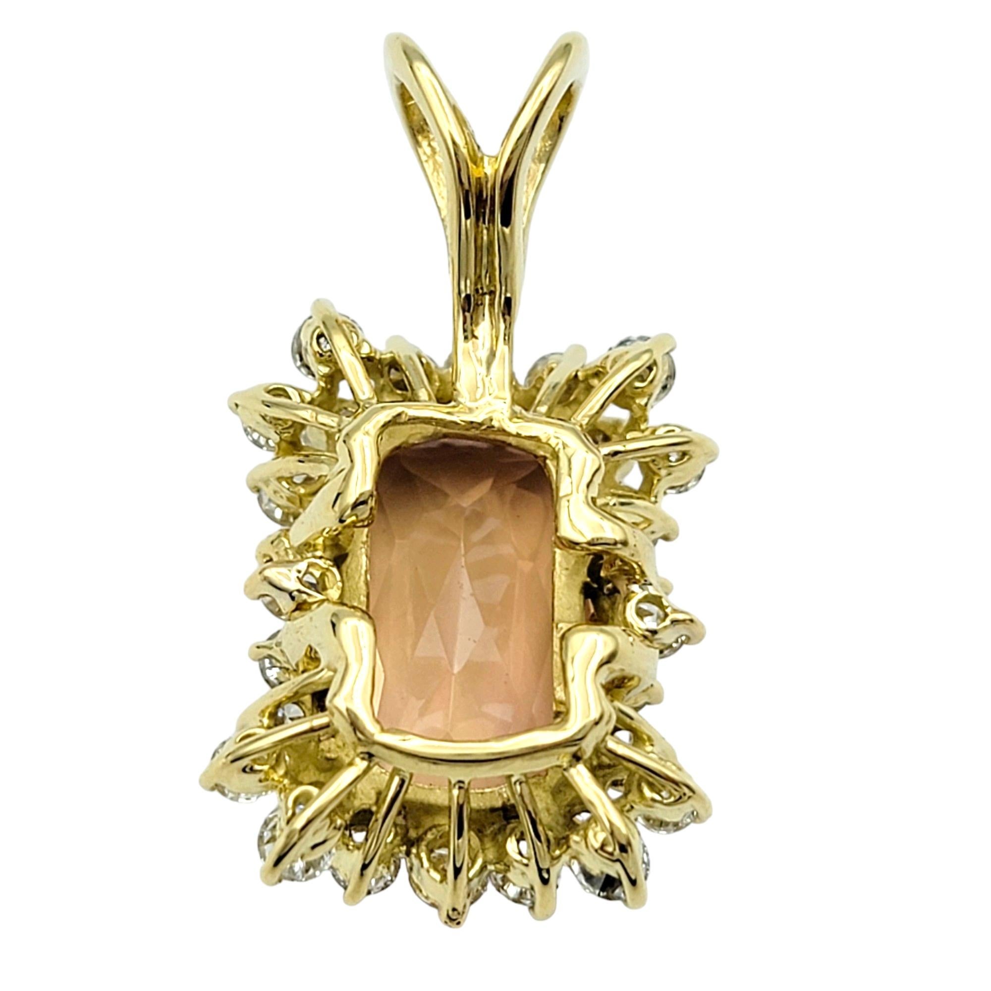 Cushion Peach Topaz and Diamond Halo Style Pendant Set in 18 Karat Yellow Gold In Excellent Condition For Sale In Scottsdale, AZ