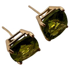 Cushion peridot studs 14 Karat gold studs August birthstone Green Peridot Brazil
