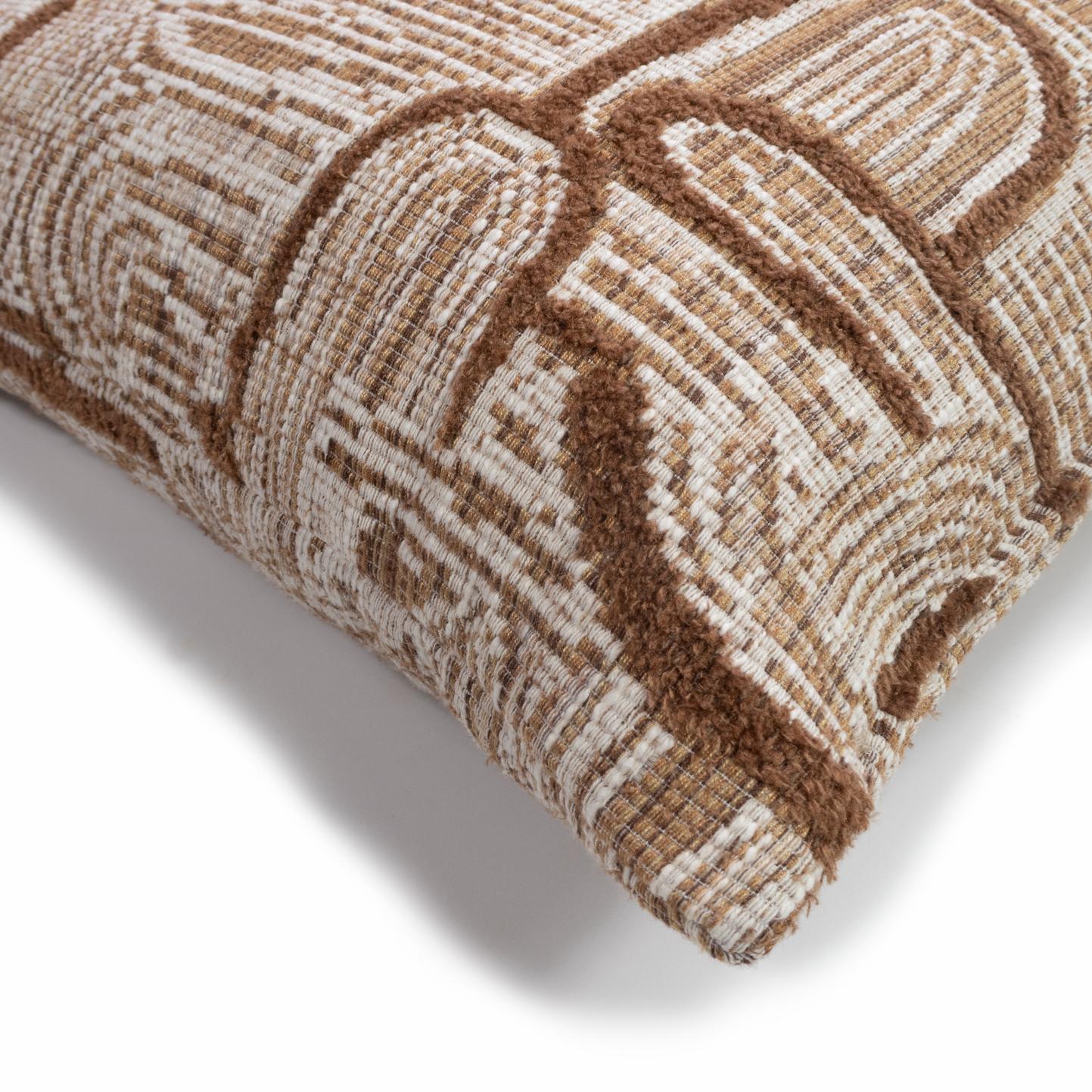 Hand-Crafted Modern Throw Patterned Pillow Camel Brown 