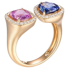 Cushion Pink and Blue Sapphire and Diamond Toi Et Moi Ring in 18k Yellow Gold Cushion Pink and Blue Sapphire and Diamond Toi Et Moi Ring in 18k Yellow Gold