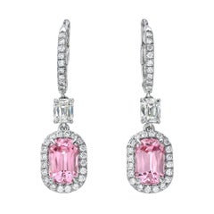 3.50-Carat Pink Spinel Cushion Diamond Earrings 18K White Gold - Merkaba Jewelry