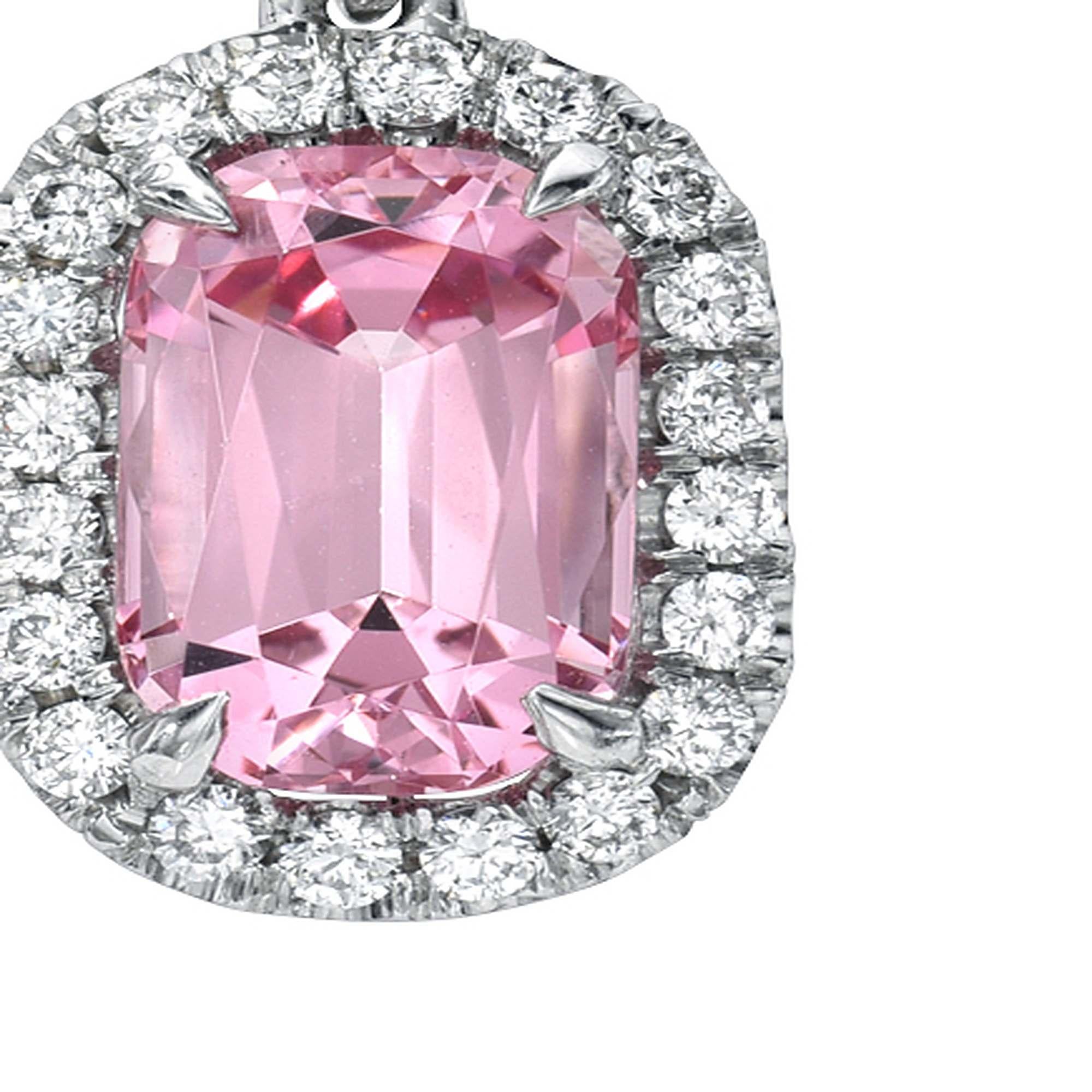Pendientes Espinela Rosa Cojín Oro 18K Diamante GIA - Merkaba Beverly Hills - GIA Corte cojín en venta