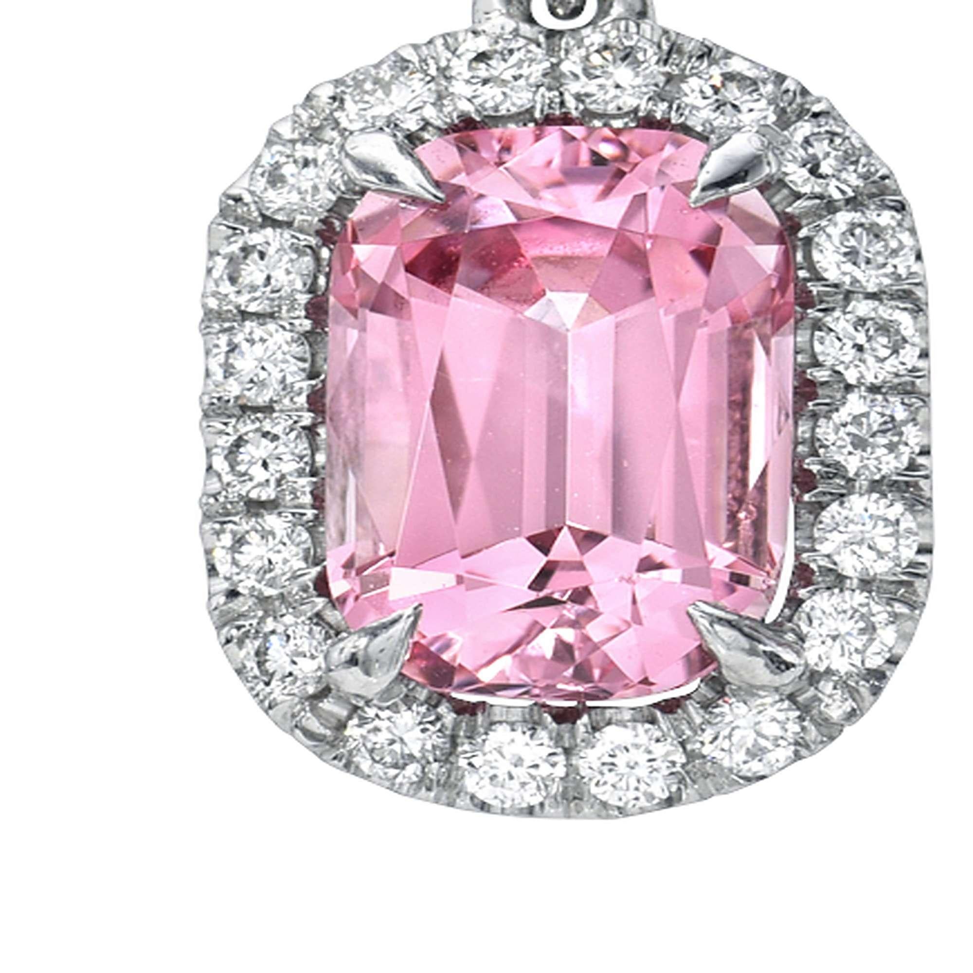 Pendientes Espinela Rosa Cojín Oro 18K Diamante GIA - Merkaba Beverly Hills - GIA en venta 3