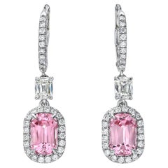 Cushion Pink Spinel 18K Gold GIA Diamond Earrings - Merkaba Beverly Hills - GIA