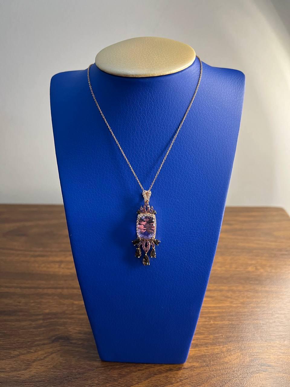 De las mujeres Collar Colgante Cojín Amatista Violeta Zafiro Rosa Diamantes Halo Oro Rosa en venta