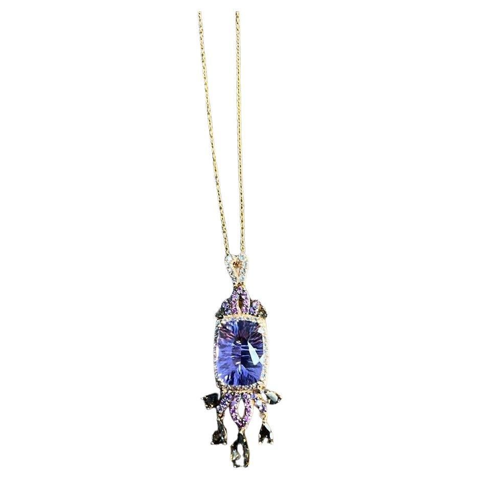 Cushion Purple Amethyst Pink Sapphire Diamonds Halo Rose Gold Pendant Necklace