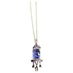 Cushion Purple Amethyst Pink Sapphire Diamonds Halo Rose Gold Pendant Necklace
