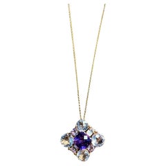 Cushion Purple Amethyst Weiß Light Blue Edelstein 14K Rose Gold Anhänger Halskette