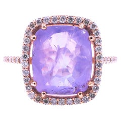 Cushion Purple Pink Sapphire Diamond Halo Cocktail Vintage Estate Rose Gold Ring
