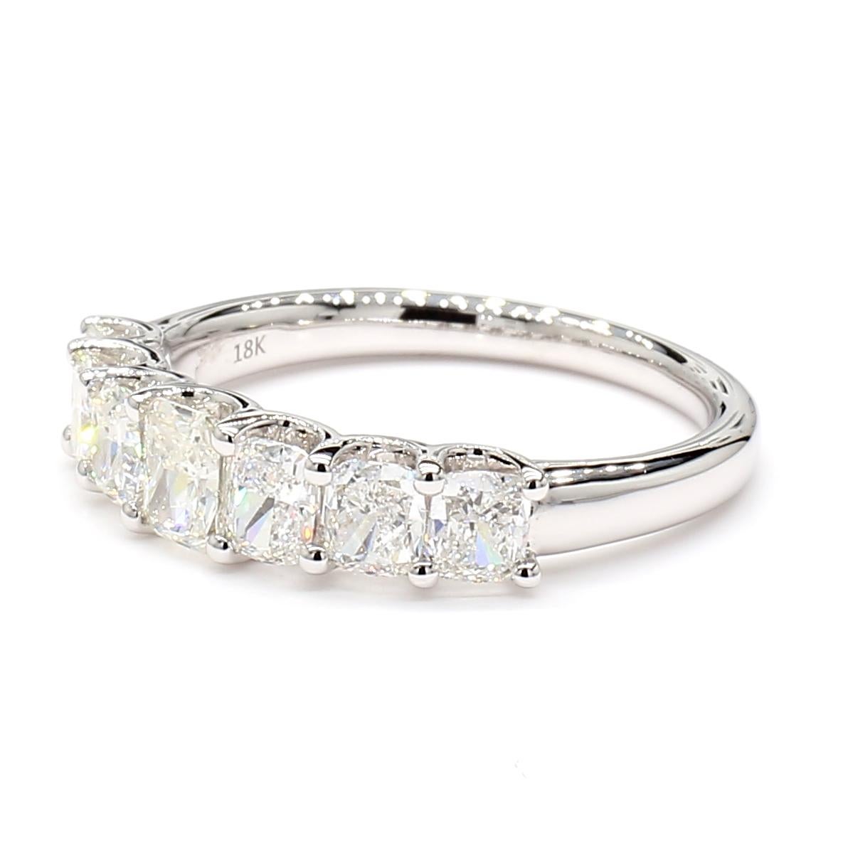 This Eternity halfway Cushion & Radiant Cut Diamond Ring is a testament to fine craftsmanship and timeless design. Perfect for those who appreciate the beauty of natural diamonds, this ring offers a balance of luxury and tasteful