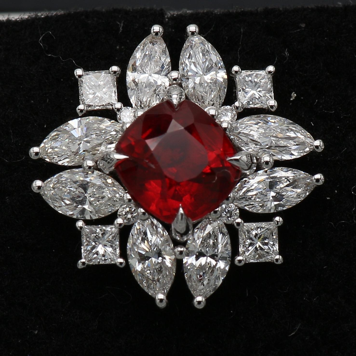 Cushion Cut Cushion Red Spinel & Marquise, Princess Shape Natural Diamond Ear Studs For Sale