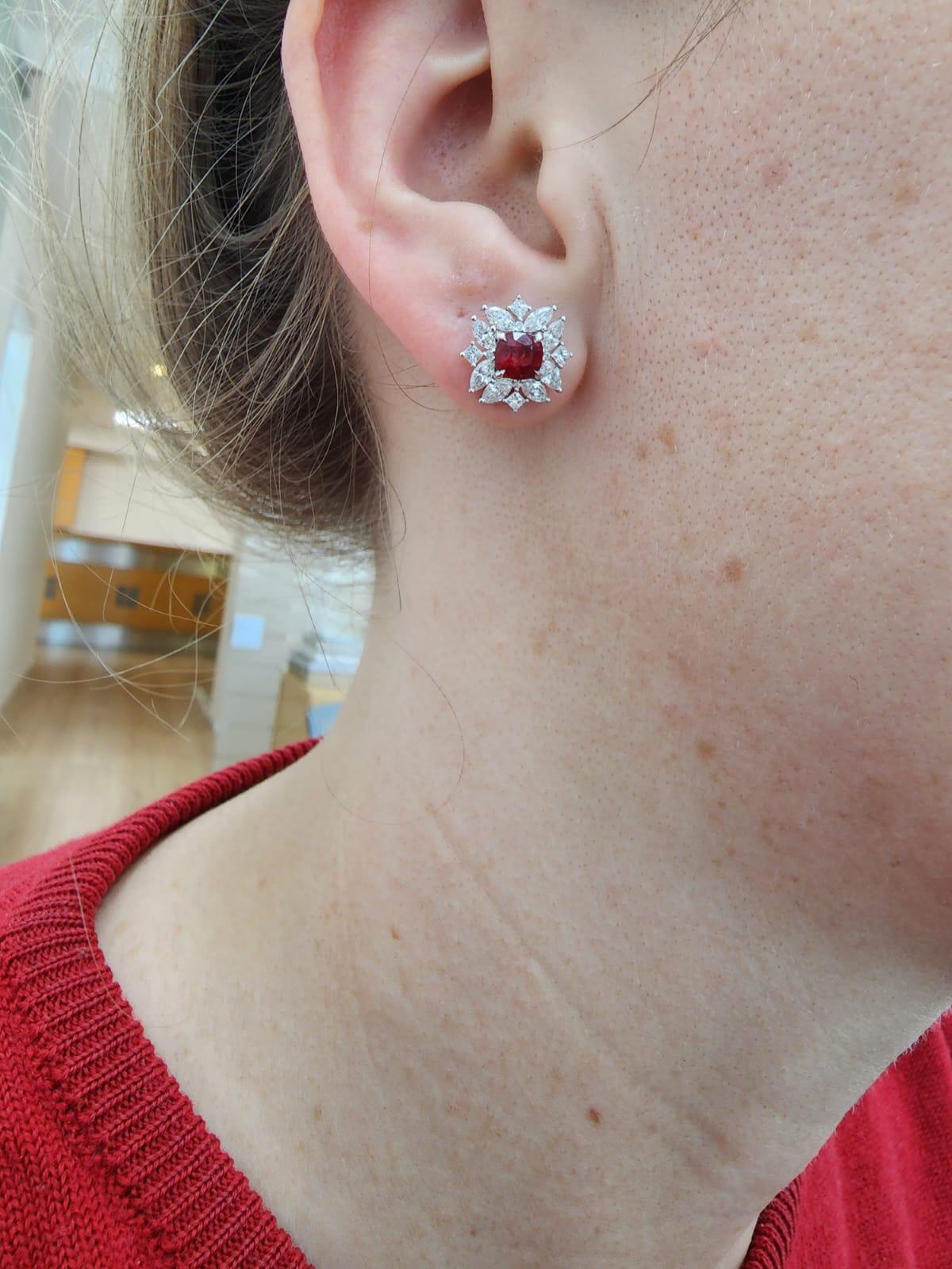Cushion Red Spinel & Marquise, Princess Shape Natural Diamond Ear Studs For Sale 1