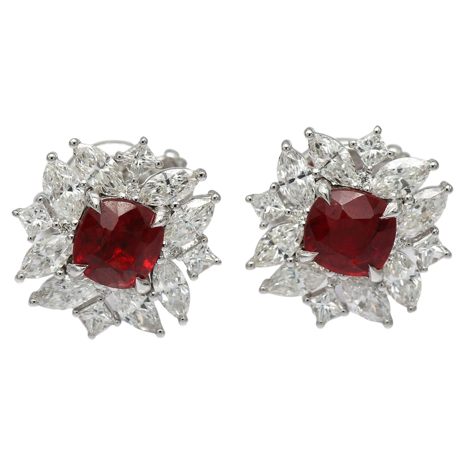 Cushion Red Spinel & Marquise, Princess Shape Natural Diamond Ear Studs For Sale