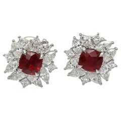 Kissenschliff roter Spinell & Marquise, Ohrstecker in Prinzessinnenform mit natürlichen Diamanten