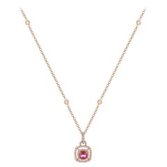 Cushion Rubellite 14 Karat Pink Gold, and Diamond Necklace