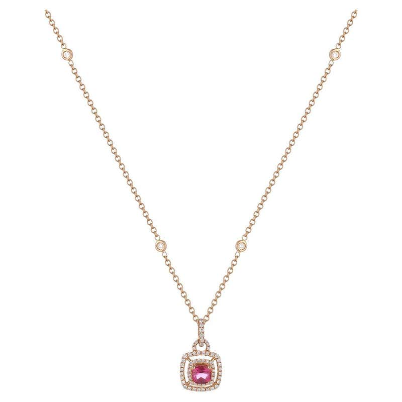 Pink Rubellite and Diamond Necklace For Sale at 1stDibs