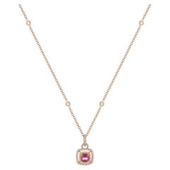 Cushion Rubellite 14 Karat Pink Gold, and Diamond Necklace