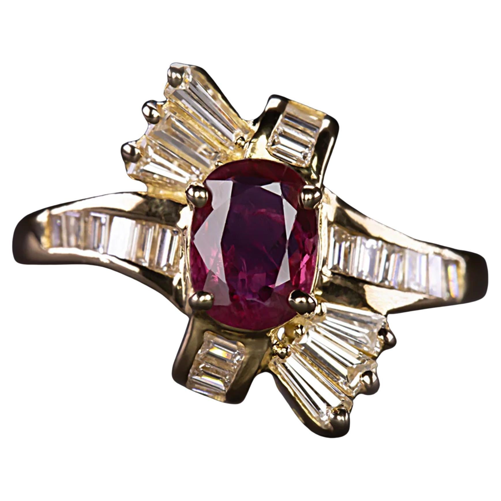 Cushion Ruby and Diamond Cocktail Ring For Sale
