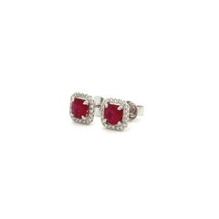 Cushion Ruby and Diamond Gold Vintage Stud Earrings Estate Fine Jewelry