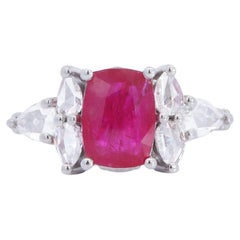 Cushion Ruby and Diamond Rose Cut Ring 18K White Gold