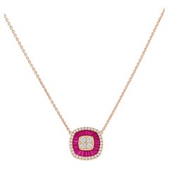 Collar con rubí en talla cojín y diamantes naturales en oro macizo de 14k (certificado)