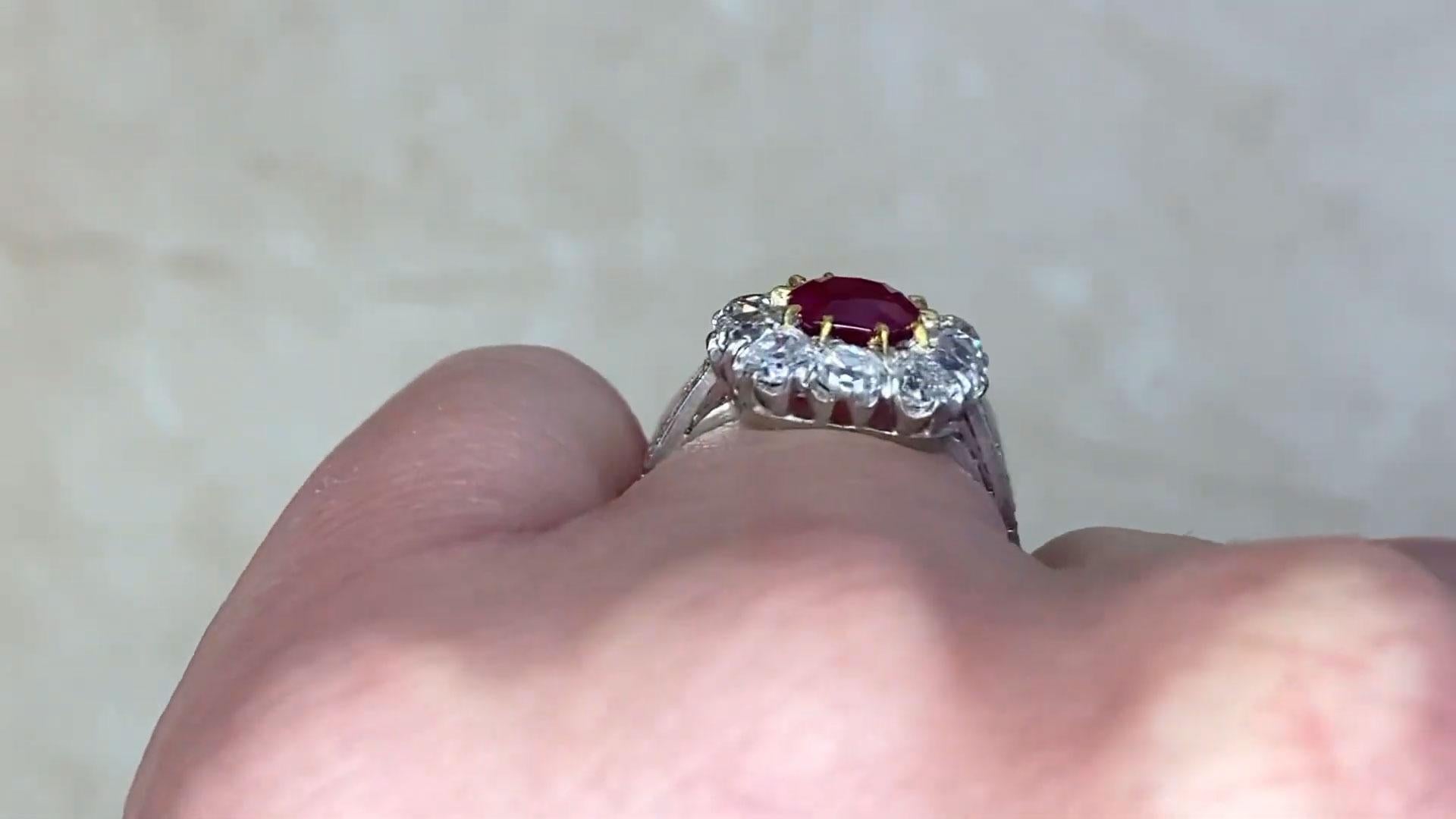 Cushion Cut Ruby Ring (AGL Approx. 1.4-Carats), Unheated, Diamond Halo, Platinum For Sale 2