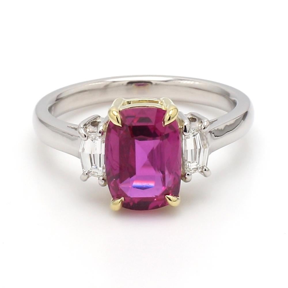 Cushion Cut Cushion Ruby Ring with Shield-Cut F VS1 Diamond Accents For Sale