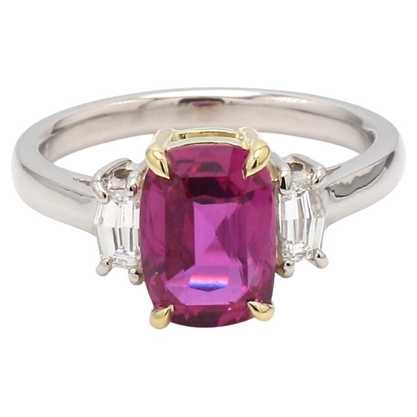 Cushion Ruby Ring with Shield-Cut F VS1 Diamond Accents