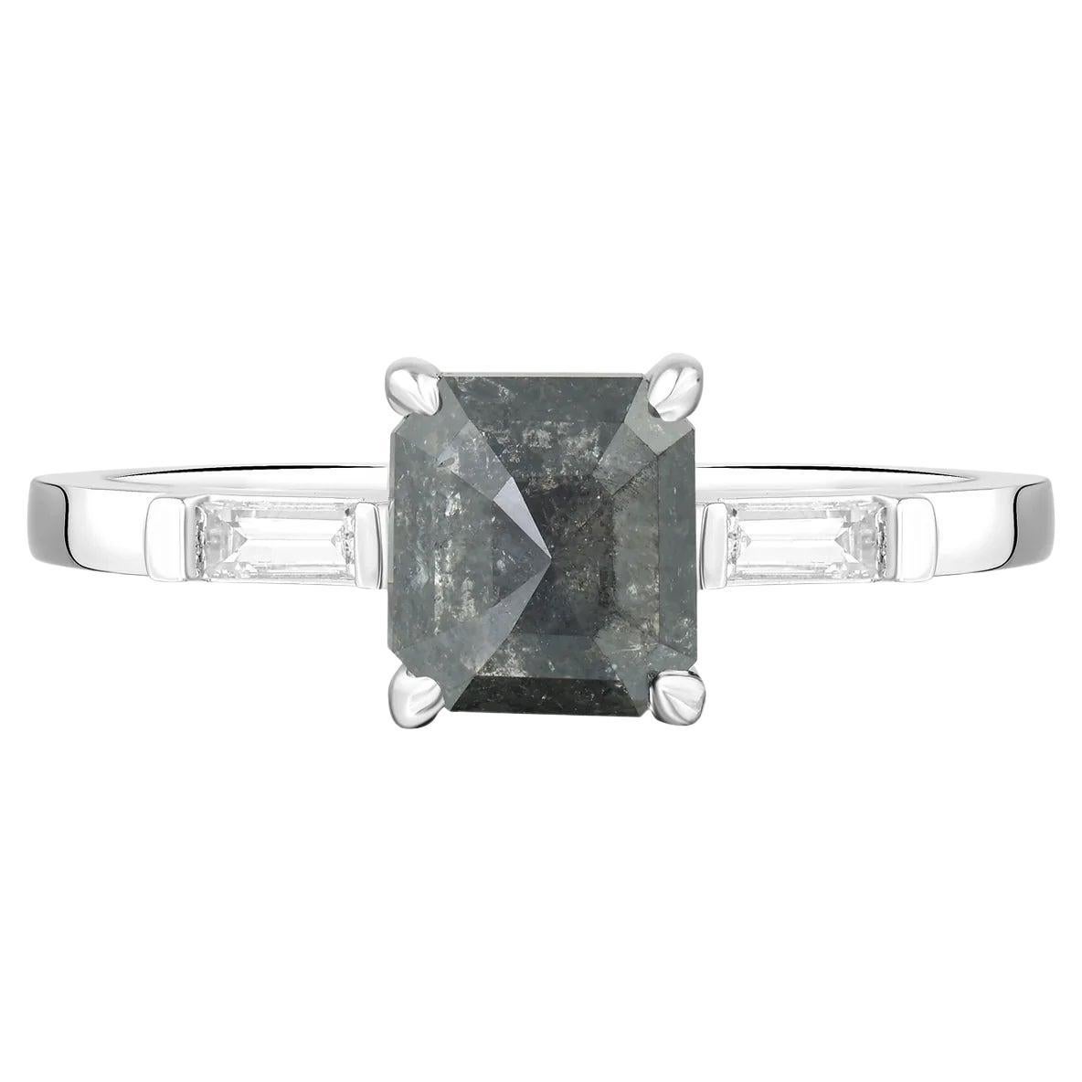 Cushion Salt-and-Pepper Diamond Art Deco White Gold Ring, 1.41 Carat