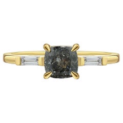 Cushion Salt-and-Pepper Diamond Art Deco Yellow Gold Ring, 1.33 Carat