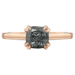 Kissen Salz-und-Pfeffer Diamant Rose Gold Solitär Verlobungsring, 1,41 Karat